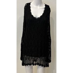 Emma James Whimsigoth Sheer Crochet Overlay Boho Tunic Top‎ Womens Size 2X Black